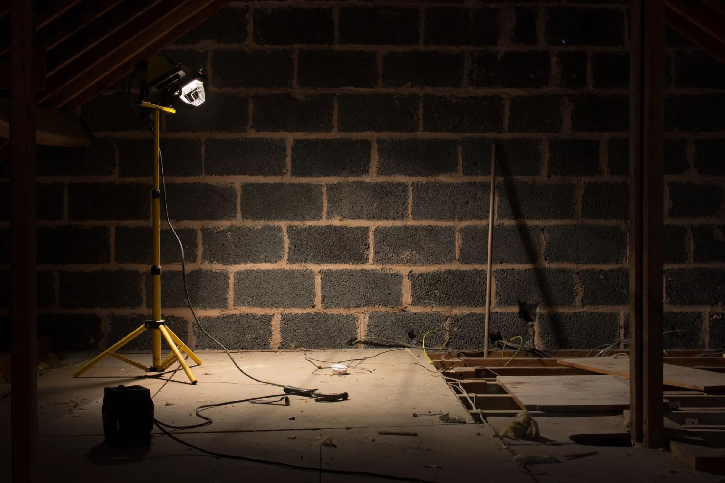 Blown-in loose-fill insulation across an attic floor